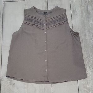 Ann Taylor Tan Grayish Sleeveless Blouse with Mandarin Collar  Size XXL #37
